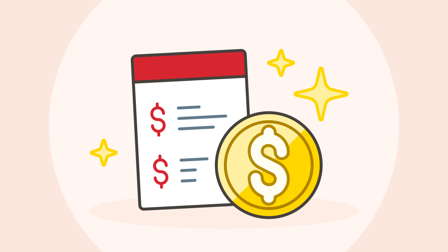 An illustration of financial documents and gold coins